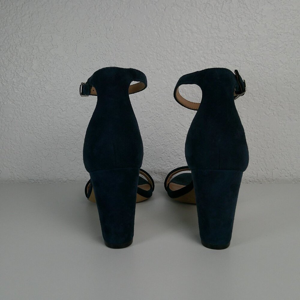 INC Cobalt Blue Suede Chunky Heel Sandals Ankle Strap Block Heel 3" Size 8M - Picture 3 of 8